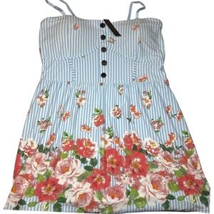 No Boundaries Womens Blue Stripe Floral Print Smocked Babydoll‎ Sundress XXL NWT